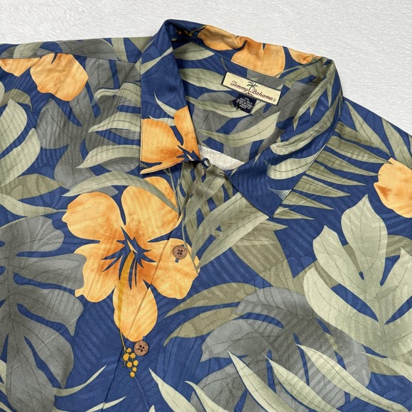 Tommy Bahama Shirt Mens XXL Blue Silk Hawaiian Camp Button Up Aloha Hibiscus - Picture 1 of 8